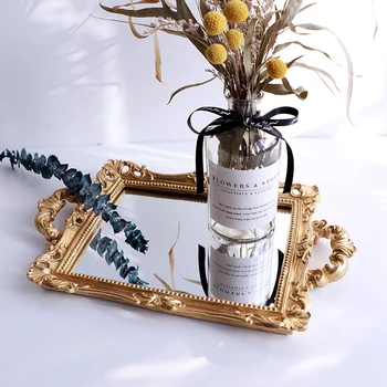 

European Resin Mirror Jewelry Earrings Necklace Tray Flower Mirror Storage Tray Home Decoration