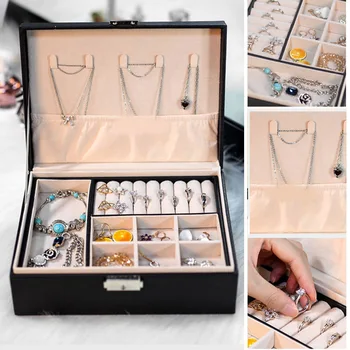 

Exquisite Jewelry Box Women Leather Necklace Rings Earrings Bracelet Storage Organizer Display Case YU-Home