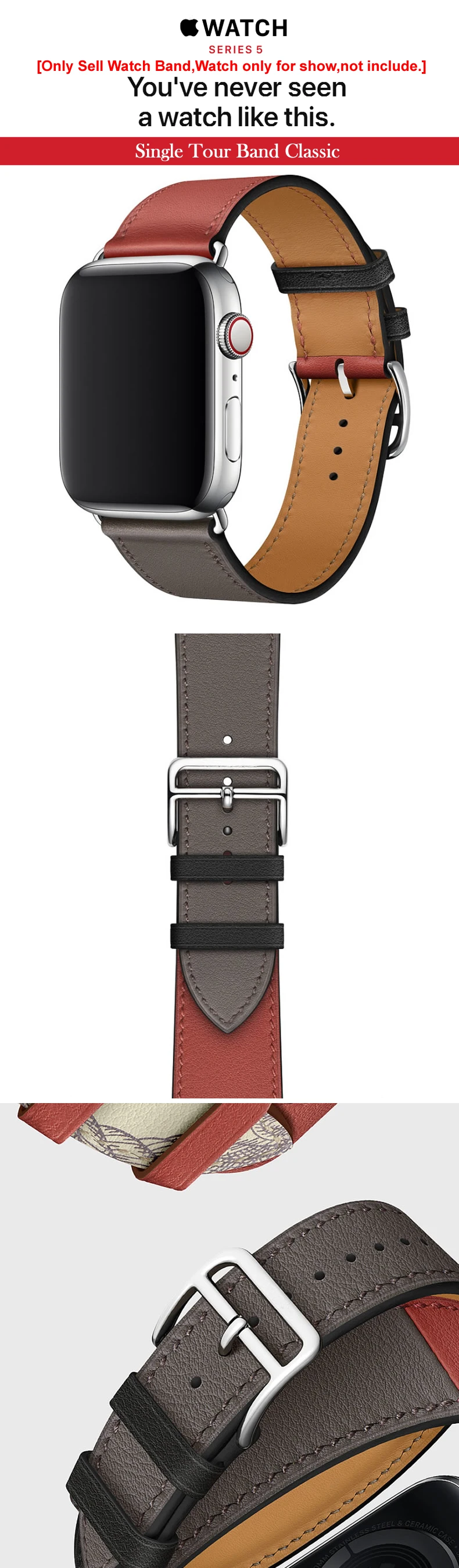 Новейшая модель; Noir/Brique/étain наручных часов iwatch, Swift Tour из кожи для apple watch 1 2 3 4 натуральная кожа часы ремешок для наручных часов