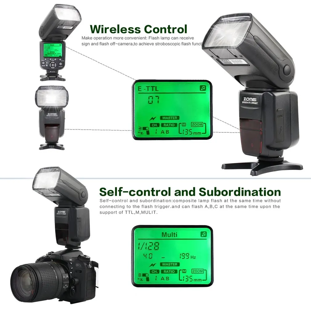 Zomei ZM-580T Auto Focus Speedlite TTL Flash Speedlite High Speed Sync Camera Flash With Radio Slav