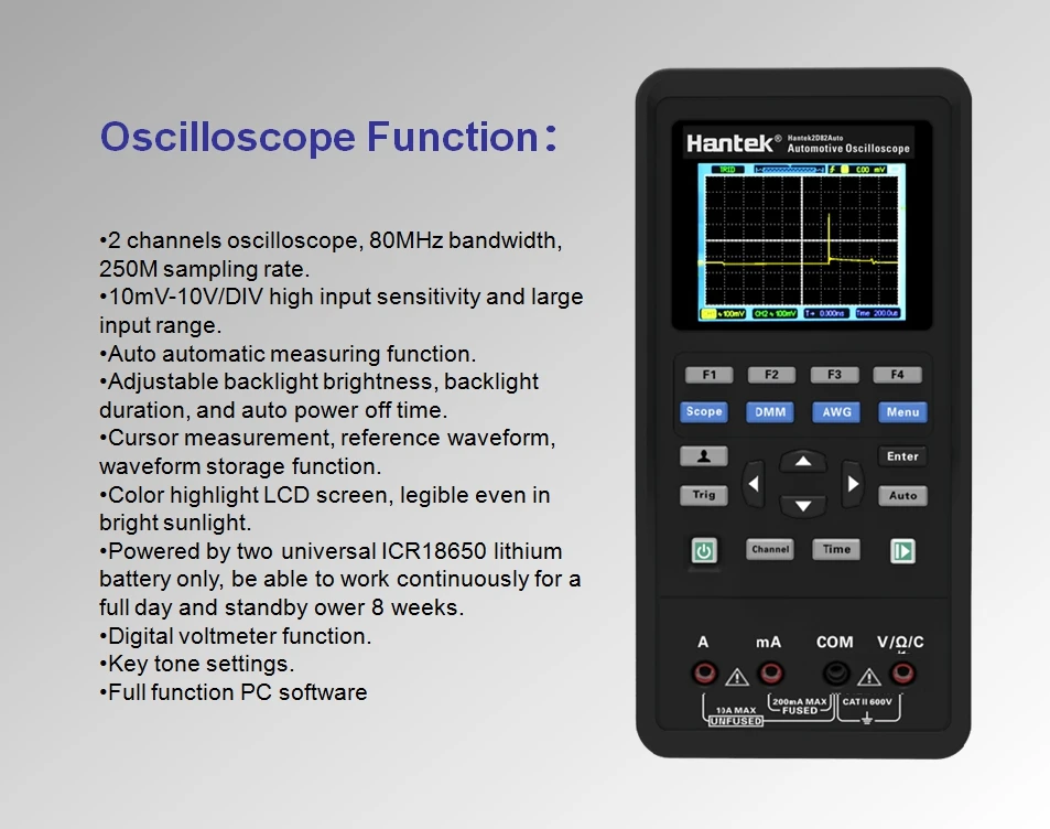 Hantek 2d82 Авто 4 в 1 Hantek 2 канала 80 МГц цифровой осциллограф+ источник сигнала+ Автомобильный диагностический+ USB мультиметр