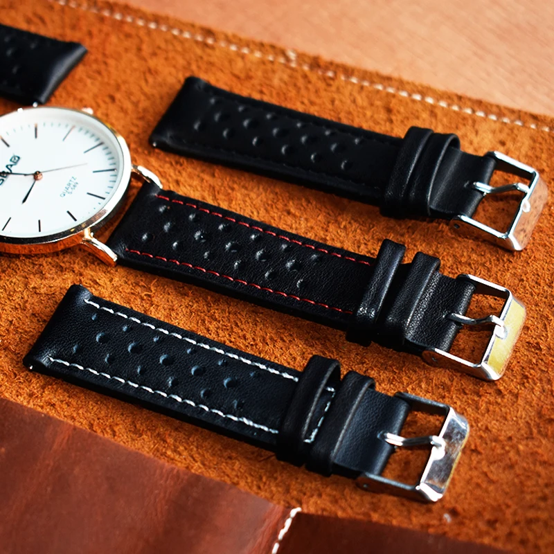 Onthelevel Leather Watch Strap 18mm 19mm  20mm 22mm Watch Band Bracelet Porous Watchbands Mens Wristwatches Band # D