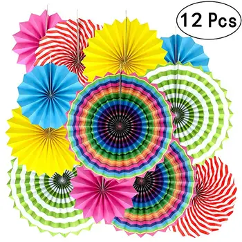 

12pcs Paper Fan Summer Fiesta Party Hanging Decorations Wedding 1st Birthday Carnival Ceiling Photo Booth Backdrops Props