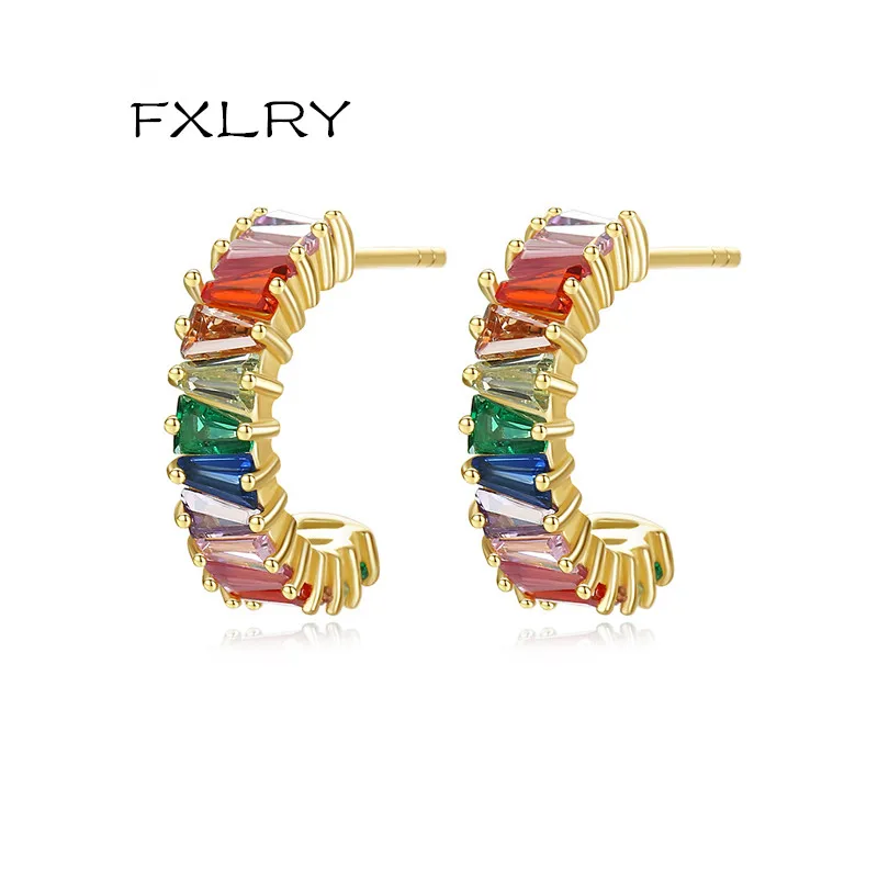 

FXLRY Elegant Micro-inlaid Zircon Rainbow Color Stud Earrings for Women Dating Birthday Jewelry Gifts