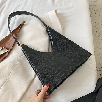

Crocodile Pattern PU Leather Shoulder Bags For Women 2020 Designer Lady Armpit Bag Female Solid Color Handbags Hand Bag