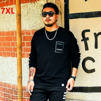 

Plus size 7XL men's long-sleeved t-shirt black round neck letter tide Tops models slim t-shirt youth oversize Tees