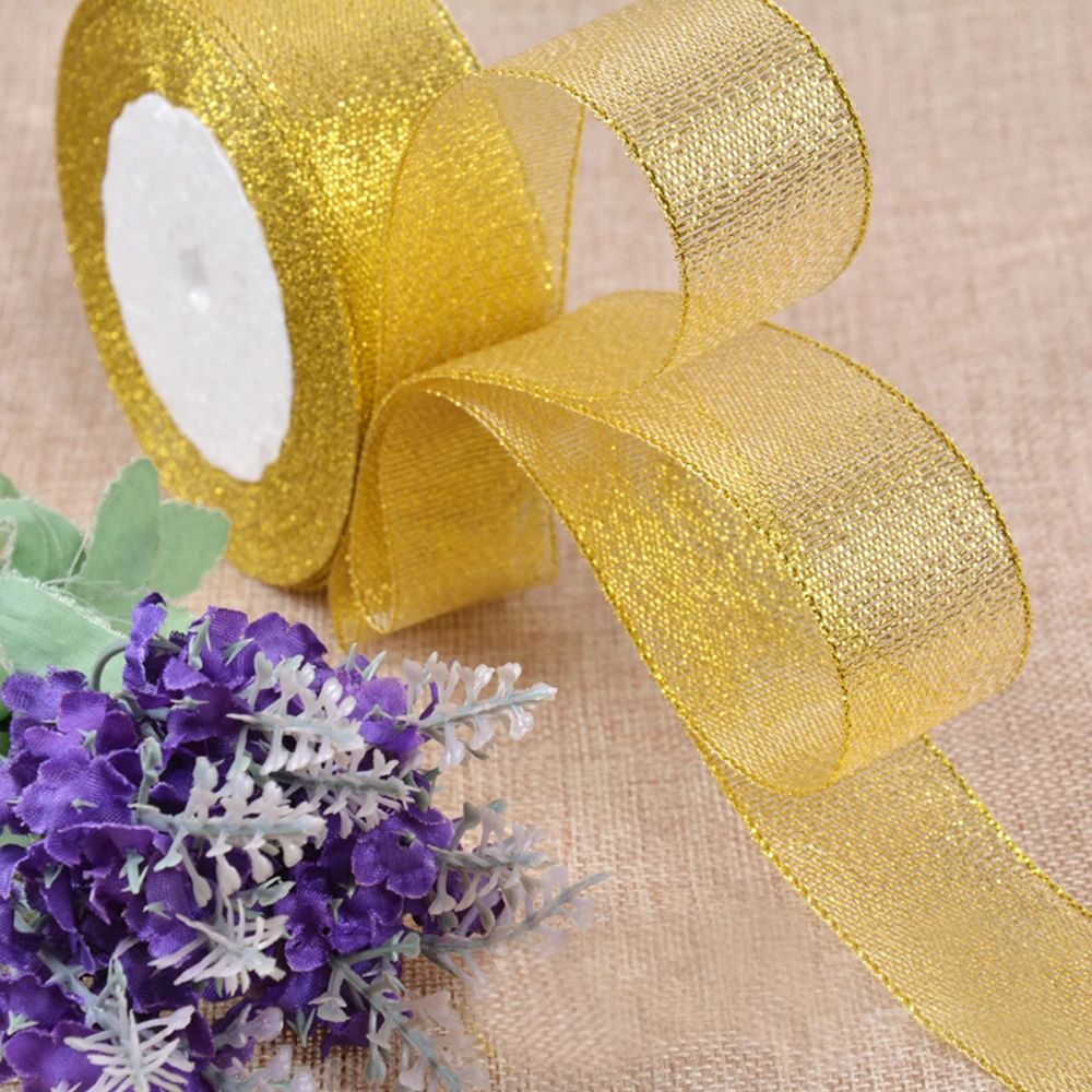 Gold and Silver Ribbon 25 Yard/22M Metallic Luster Wedding Christmas Decoration DIY Wedding Card Gift Wrapping
