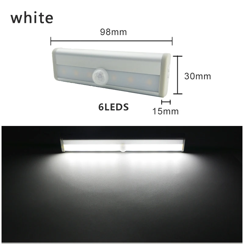 cold white 6leds PIR датчик движения светодиодная подсветка под шкаф 6/10 светодиодный s Автоматическое включение/выключение светодиодный Nilght светильник для шкафа шкаф Armario кухня спальня - Цвет: cold white 6leds