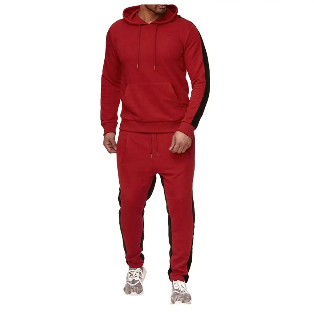 Красный Мужская осенне-зимняя Лоскутная Толстовка Топ Брюки наборы спортивный костюм#4S10 - Цвет: Красный