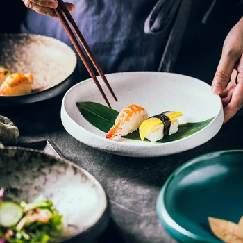

1PC Japanese Style Ceramic Dinner Plate Restaurant Tableware Black Large Size Western Round Thick Food Dinner Plate Tableware