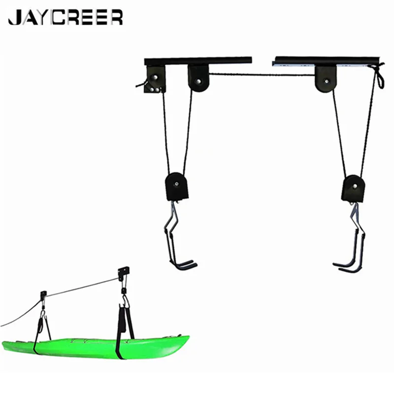 JayCreer 20/50KGS Load Indoor Kayak & Canoe Ceiling Storage Hoist Heavy Duty Garage Hanging Lift Pulley Rack Cradle Set
