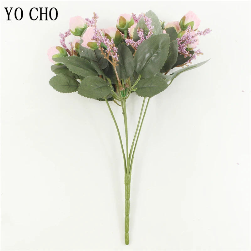 1 Bunch Small Artificial Rose Flowers 15 Heads Flannel DIY Fake Floral for Wedding Wall Table Door Party Home Decor Fabric Flore