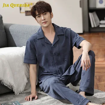 

Man Clothes Turn Down Collar Pajamas Set Homesuit Homeclothes Fashion Casual Style Short Sleeve Summer Long Pants Sleepwear