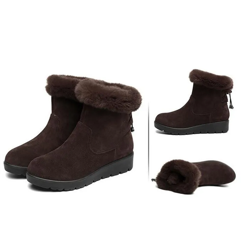 New Winter Rabbit Fur Top Matte Cowhide Leather Boots Women Snow Boots Fashion Casual Flat Boots Winter Shoes Women Boots