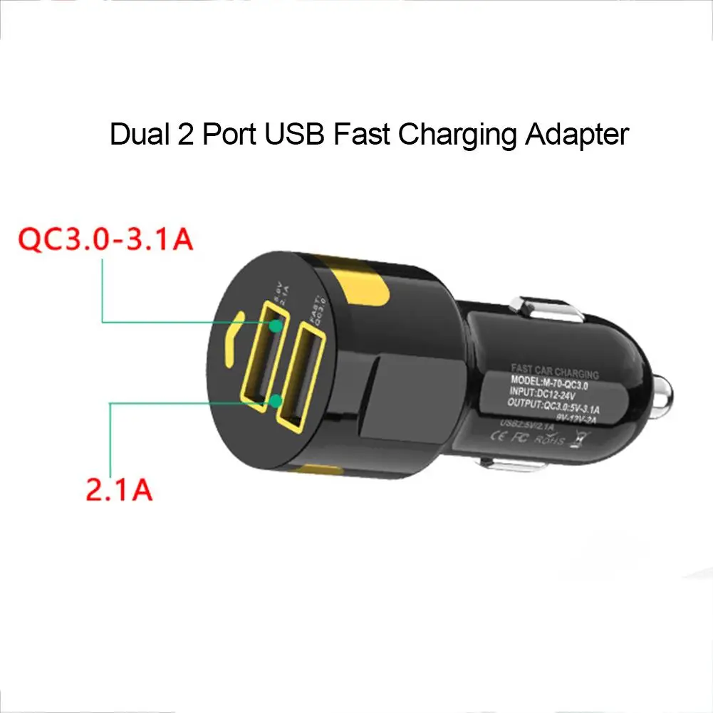 Автомобильное зарядное устройство с 2 USB портами 3 0 дюйма|Кабели адаптеры и