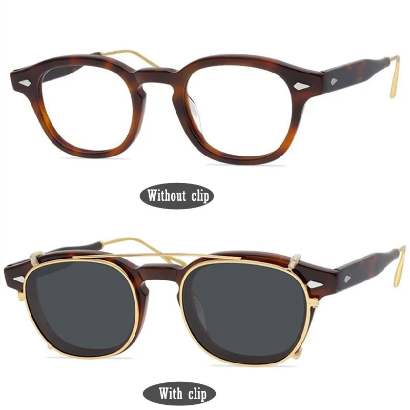 

Brand Designer Johnny Depp LEMTOSH-TT Eyeglasses Retro Round Imported Acetate Glasses Frame Men Clear Lens Prescription Eyewear