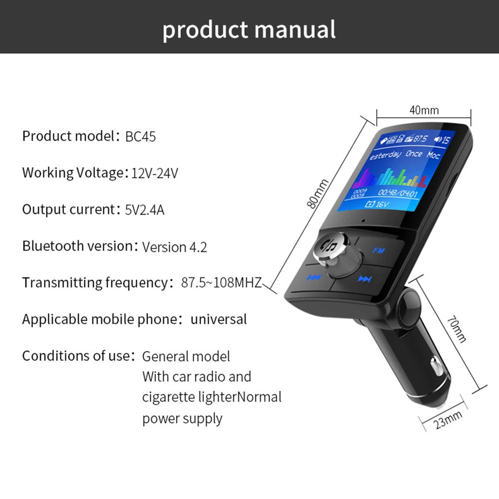 Fm-передатчик ЖК-дисплей беспроводной Bluetooth громкой связи Автомобильный MP3-плеер вспомогательный аудиоресивер USB Поддержка TF карты/U диск