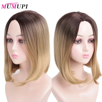 

MUMUPI Ombre Brown Blonde Short Straight Heat Resistant Synthetic Hair Wig for Black/White Women Cosplay or Party Bob Wigs