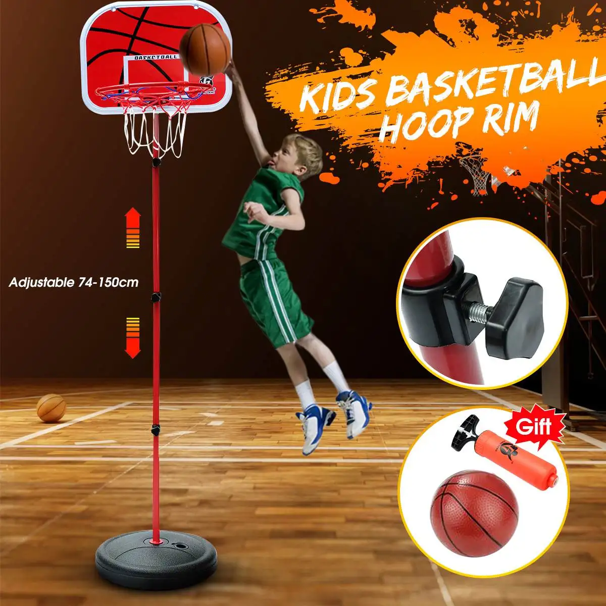 Красный баскетбольный обруч+ баскетбольный мяч+ насос, 1,5 м, регулируемый по высоте, детский баскетбольный обруч Mimi, ободок, сетчатый набор, баскетбольный мяч с спинкой, 72-150 см