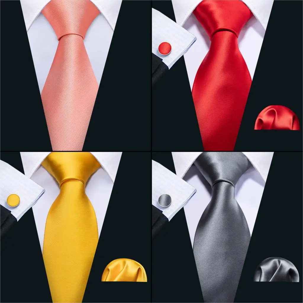 Men Tie Coral Pink Solid Silk Men Wedding Necktie Handkerchief Gift Box Set Male 4pcs Ties For Men Gift Barry.Wang Cravat BB4-09