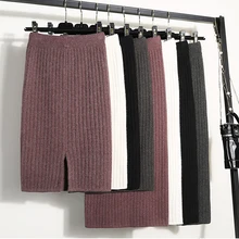 Женская вязаная утолщенная юбка с мешком, длинная юбка с разрезом, новая длинная юбка, осенняя и зимняя шерстяная юбка