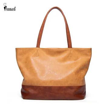 

Funmardi Casual Large Capacity Tote Bag For Women Shoulder Bags Fashion Contrast Color Female Bags PU Leather Handbag WLHB2183