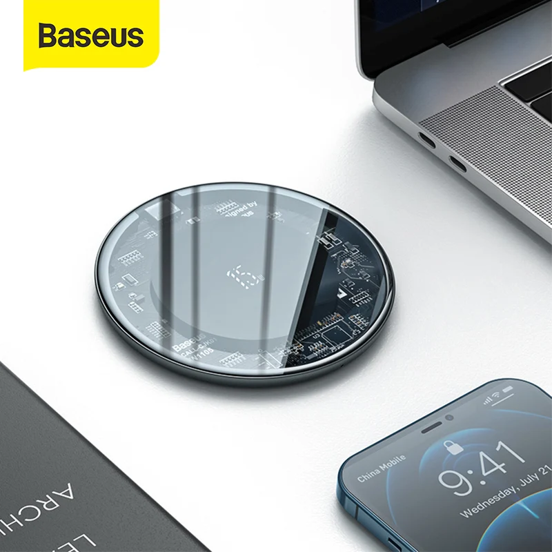Baseus Fast Qi Wireless Charger for iPhone 12 Charger Pad Visible Element Wireless Charging Pad for Samsung S9 S10+ Note 9 10