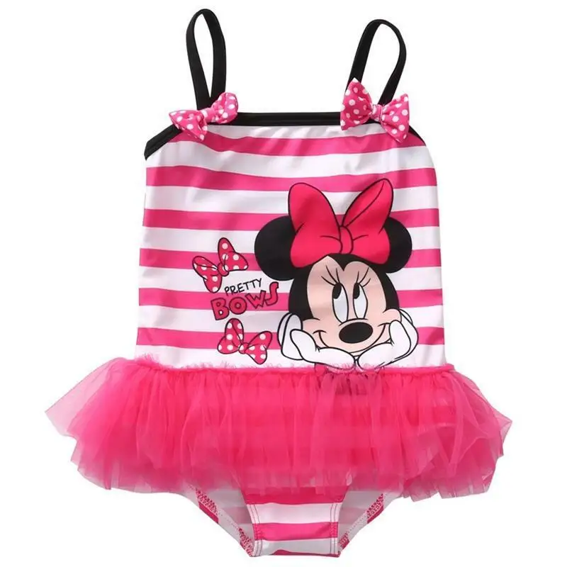 Pink 5 to6 Years Новинка года; Лидер продаж; детский купальник в полоску с Минни для маленьких девочек; Купальник; Монокини; бикини; купальный костюм - Цвет: Pink 5 to6 Years