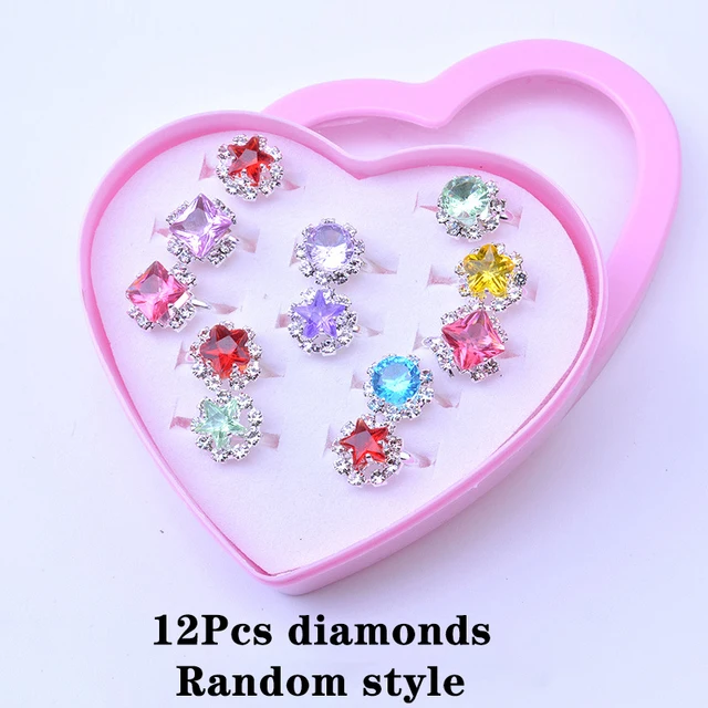 12/24/36Pcs Kids Girls Makeup Jewelry DIY Rings Toy Flower Cartoon Crystal Jewelry Children Princess Rings Decor Girl Gift 6