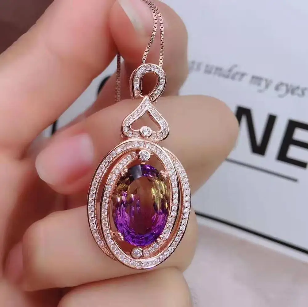 Necklace Градиентный аметист S925 Серебряное Кольцо Кулон ожерелье набор элегантный и роскошный - Цвет камня: Necklace