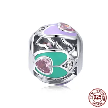 

Openwork Round Enamel 925 Sterling Silver Charm for Women Jewelry Making Heart Shape Beads for Charm Bracelet CMC205