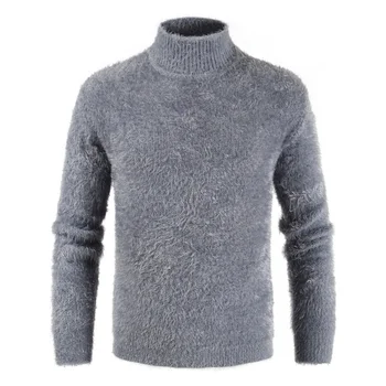 

Men 2019 Winter High Neck Thick Warm Sweater Pullovers Turtleneck Pattern Solid Sea horse hair Knitwear Sweater Top Clothes