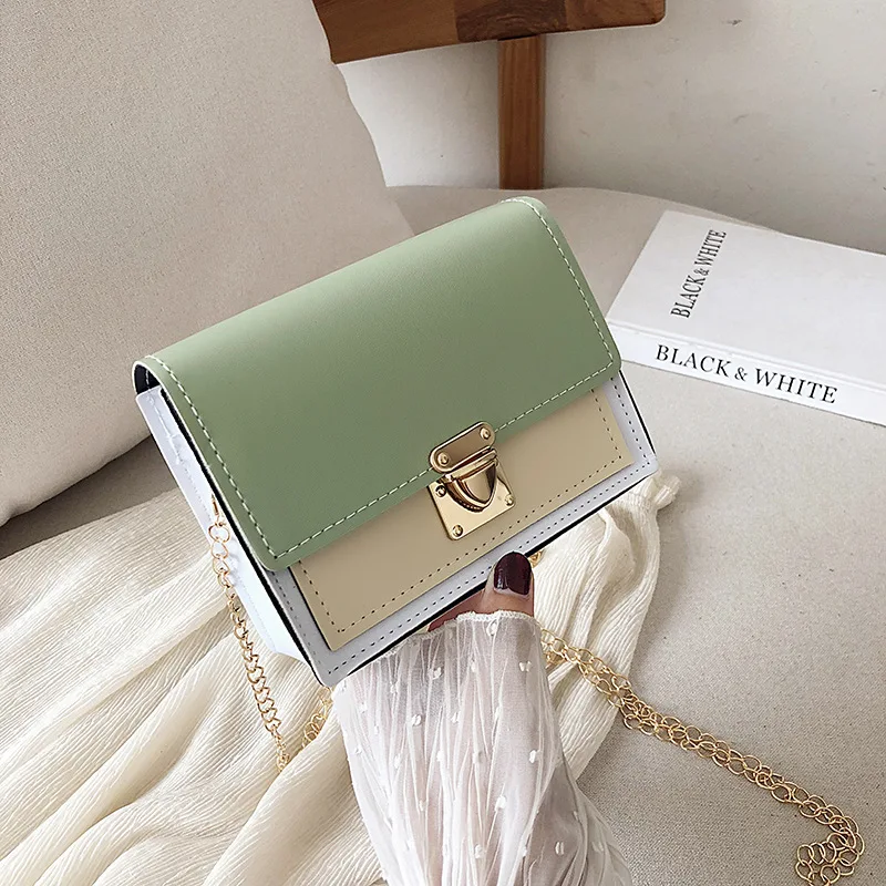 

Super Fire Korean-style Simple Square Sling Bag Versitile Fashion Contrast Color Mortise Lock Chain Crossbody Bag