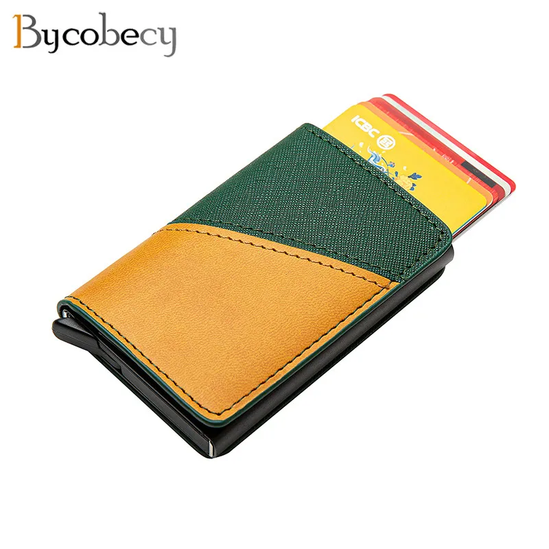 Bycobecy Anti-Diebstahl-Geldbörse, RFID-blockierende Smart-Geldbörse, Herren-Leder-Vintage-Geldbörse, Aluminium-Box-Etui, Kartenhalter-Geldbörse_voghion.com