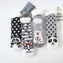 Домашние мягкие носки-тапочки для женщин и девочек Теплые носки из пушистого флиса зимние мягкие удобные носки с героями мультфильмов одежда для сна подарки на день рождения z1119