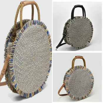

Women Round Beach Shoulder Bag Bali Circle Straw Bags Summer Woven Rattan Handbags Handmade Women Messenger Bag Crossbody Bag