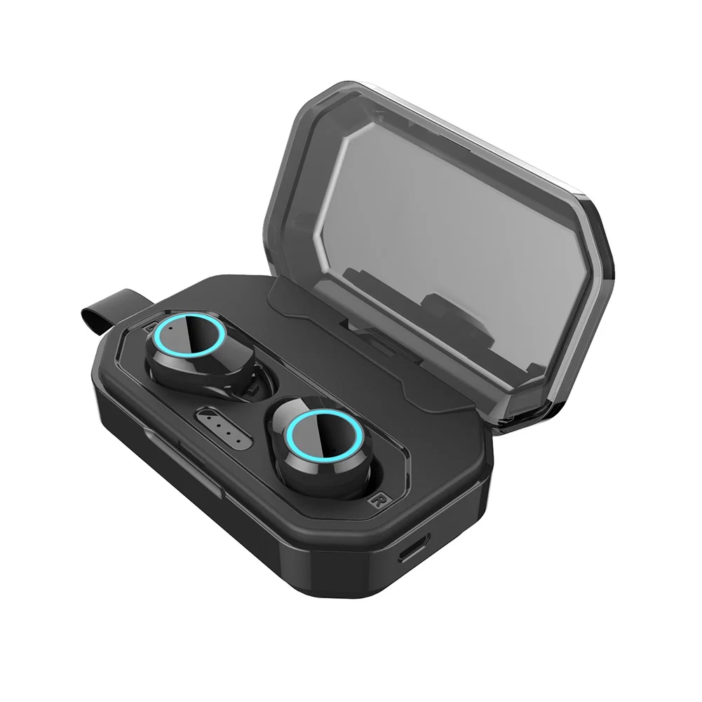 Беспроводные Bluetooth V5.0 водонепроницаемые спортивные наушники с сенсорным управлением, беспроводные наушники-вкладыши, басовые музыкальные наушники, наушники с зарядным устройством - Цвет: Черный