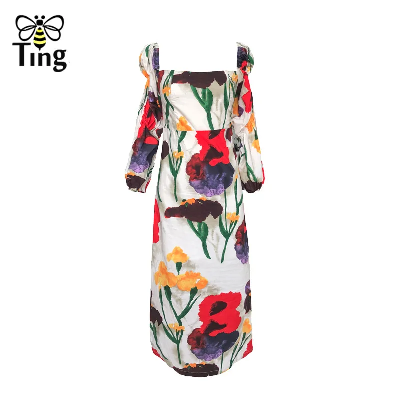 Tingfly винтаж Франция шик Цветочный Принт бохо платье для женщин элегантное боковое Сплит миди богемное платье повседневное уличная Vestidos