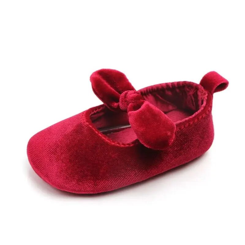 Baby Girl Shoes Cute Princess Newborn Infant Velvet Red Christmas Bow First Walkers 0-18M