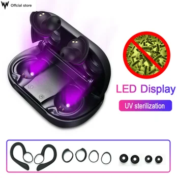 

Newest Tech UV Sterilization Wireless Bluetooth 5.0 Earphone Button Control Earbud HIFI Stereo LED Power Display With Sport Hook