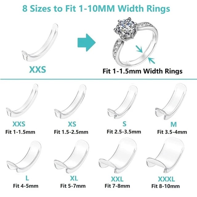 Set of 12 Ring Size Adjuster for Loose Rings | 4 Sizes - 2mm/ 3mm/ 4mm/ 5mm  | Ring Fitter, Sizer, Clear Spiral Silicone Tightener | Fits Men and Women