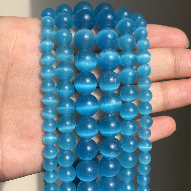 Natural Stone Pink White Moonstone Cat Eye Beads For Jewelry Making Smooth Loose Spacer Beads Opal Diy Charm Bracelets Necklace Grey Blue