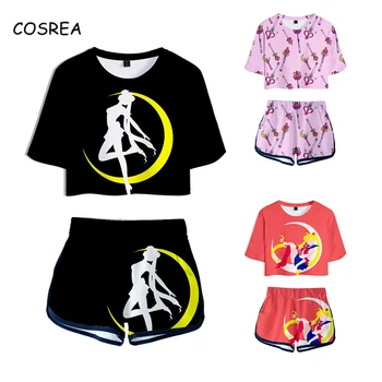 

Coarea Anime Sailor Moon Cosplay Shirt+Shorts T-shirt Tshirt Tsukino Usagi Costume Sport Suit Girls Femela Tops Tees Sportwear