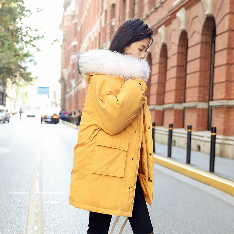 

Thick Cute Hooded Cotton-padded Clothes Women's Mid-length Students Cotton-padded Jacket Korean-style Coat Cotton Coat 2018 Wint