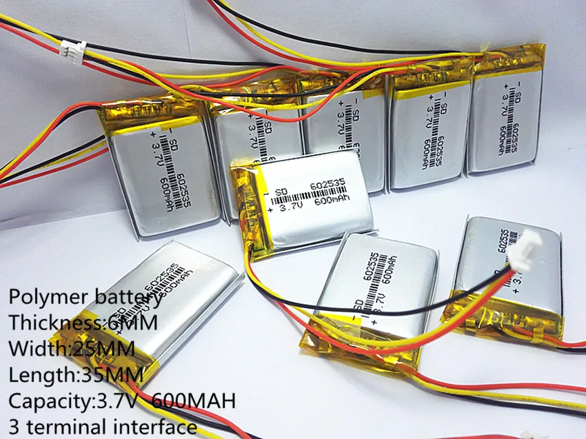 3 нить полимерный литиевый аккумулятор 602535 3,7 в 600 мАч может быть настроен оптом CE FCC ROHS MSDS сертификация качества