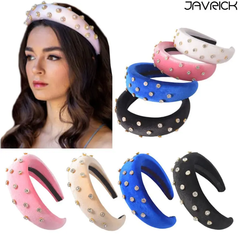 

Women Retro Velvet Padded Wide Headband Glitter Rhinestone Sunflower Embellished Thick Sponge Hair Hoop Gothic Wedding Headpiece