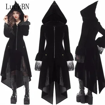 

LuckBN 5XL Large Size Coats Female coat 2019 Autumn Winter Coat Brother Slim Long Retro Gothic Medieval Women's Black Jacket