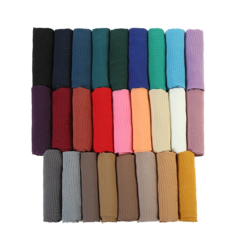 

Women glitter pleated hijab scarf plain color wrinkle fashion scarves and shawls echarpe muffler soft muslim hijabs