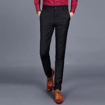 

2020 Men Fine Wool In Winter To Keep Warm Pure Color Fashion Business Formally Suit Pants / Male Leisure Pants Trousers