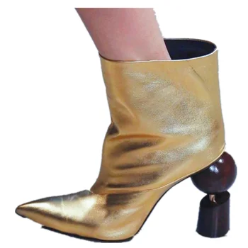 

Classics Mixed Colors Ankle Boots Pointed Toe Strange Style High Heels Fashion Cozy Leather Slip-On Women Shoes Zapatillas Mujer